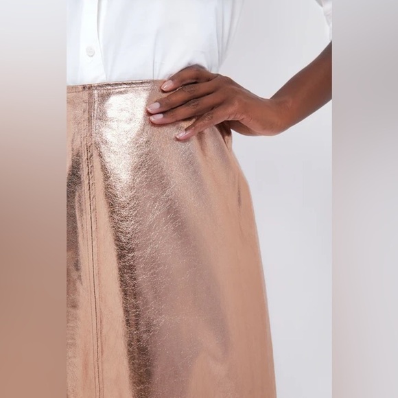 Tuckernuck x India Hicks London Skirt Size 4 NWT Gold Metallic Foil A-Line Midi - Picture 3 of 13